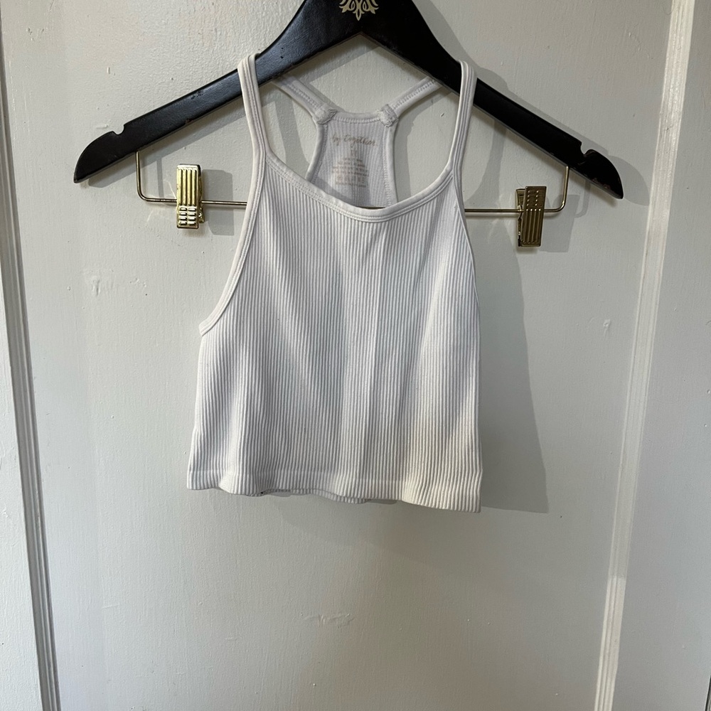 By Together White Ribbed Seamless Crop Tank Top Size M EUC